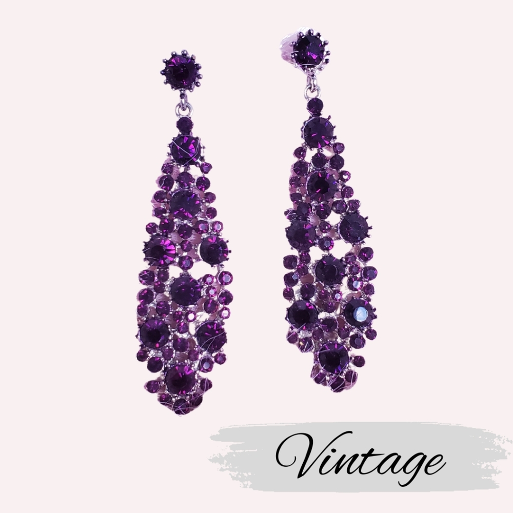 Vintage Purple Crystal Long Drop Duster Earrings